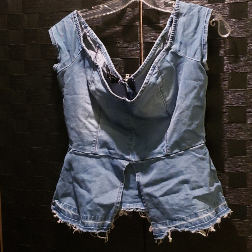 Bebe denim zip back top
